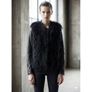 Helmut Lang Black Goat Leather Jacket Shearling Biker Moto Womens Medium Rare